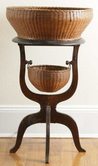 Sewing basket on stand or table with 3 cabriole legs & 2 baskets, Nantucket, Massachusetts, circa 1890