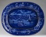A 19th century historic views blue transferware platter in the <i>American City Series: Detroit</i>pattern by Clews