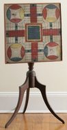 A Federal tilt top candlestand with painted Parcheesi gameboard top
