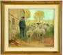 An oil on artist board painting by Alfred Bryan Wall (Pittsburgh, 1861 to 1935), signed lower right, shepherd with flock of sheep