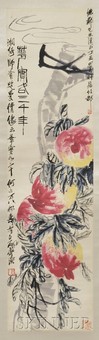 Painting of a Peach Tree, China, 20th century, hanging scroll, in the manner of Qi Baishi