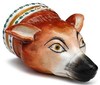 English porcelain fox head stirrup cup, early 19th century, red painted fur and black muzzle and eyes, green dots around gilt collar