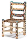 Will Evans painted side chair from the Shiprock Trading Post, back and legs painted with geometrics; rope seat, mid-20th century