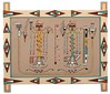 Will Evans from the Shiprock Trading Post large oil on board painting depicting Yei figures in a hand painted frame with geometric designs