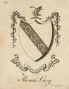 A plain armorial engraved bookplate for Thomas Cary by the Boston engraver Joseph Callender