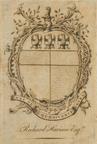 An unsigned Chippendale armorial bookplate for New York attorney Richard Harison, likely engraved by Peter Maverick