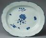 A Chinese Export porcelain blue and white platter, 1750 to 1775, carnation, two floral sprigs and insects