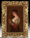 A Bavarian Gute Nacht porcelain portrait plaque, post 1904, lady with chamberstick