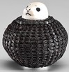 Baleen basket with ivory seal finial by Sheldon Bogenrife
