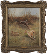 Thomas Ivester Lloyd oil on canvas painting, The Chase, two greyhounds circling a hare, signed