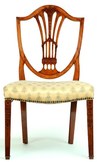 A Hepplewhite shied-back side chair by Stephen Badlam of Dorchester, Massachusetts, and probably Samuel Fiske of Salem, Massachusetts, mahogany with a carved splat and legs, circa 1790