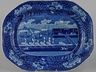 An English Staffordshire pottery transferware decorated platter depicting the Landing of General Lafayette, impressed Clews, floral border