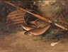 Charles Drew Cahoon oil on canvas painting, Still Life with Rainbow Trout, Rod, and Creel, signed