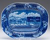 A Clews Landing of Gen. Lafayette At Castle Garden New York 16th August 1824, historic blue transferware Staffordshire pottery platter having a floral border