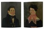 American School, 19th century, oil on panel paintings, a pair of portraits of Daniel Aikens and His Wife Rhoda (Richmond) Aikens of Barnard, Vermont