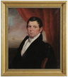 American School oil on canvas painting of Alexander Downes Bunker, ship's captain, Nantucket, and first light house keeper at Sankaty Head Light, Nantucket, unsigned