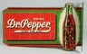 A Dr. Pepper cutout tin flange sign with 10-2-4 bottle image and Good For Life slogan