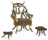 A horn chair with needlepoint upholstery, the work of Wenzel Friedrich, San Antonio, Texas, circa 1890, with two associated footstools