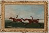 Francis Sartorius I oil on canvas painting of a match race at Newmarket, the forward rider bears the colors of the Earl Fitzwilliam