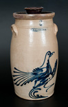 Stoneware churn with cobalt bird decoration, from White's Pottery of Utica, New York