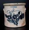 White's Pottery stoneware crock with cobalt floral orchid-like decoration, from Utica, New York
