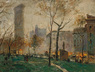 Arthur Clifton Goodwin oil on panel painting, Southwesterly View from Madison Square Park, signed
