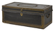 A China Trade leather covered camphorwood trunk with brass tack decoration and original maker's label inscribed Aihoe No 5
