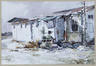 Virginia Fouche Bolton (American, South Carolina, 1929-2004) watercolor painting, The Oyster Factory, signed 1988