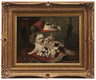 Henriette Ronner-Knip (Belgian, 1821-1909) oil on plywood painting, Dog with Puppies with Onlooking Cat, signed