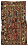 Caucasian prayer rug, Daghestan, probably early 20th century, red central panel with serrated mihrab