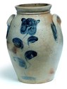 T. Reed stoneware crock with cobalt floral decoration, from Tuscarawas County, Ohio
