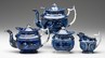 A partial dark blue transferware printed tea service by Clews, Wilkie Series, English, 19th century, including a teapot, punch pot, covered sugar and creamer, Christmas Eve design