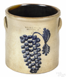 An O.L. and A.K. Ballard, Burlington, Vermont stoneware crock with cobalt grapes decoration