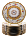 A lot of twelve Royal Bavarian porcelain service plates, Hutschenreuther, Selb, Bavaria, early 20th century, multiple borders of etched gold and swags of flowers