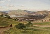 Thomas Worthington Whittredge oil on board painting, View of the Rhine Near Dusseldorf, signed
