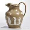 A large Wedgwood smear glazed Drabware club jug or pitcher, England, early 19th century, white classical figures in relief