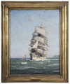 William Edward Norton oil on canvas painting, French Full Rigger, signed