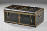 A Chinese Export brass bound sea chest in black paint labeled Capt. Hall Jackson Tibbits