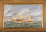 Thomas H. Willis oil on canvas with silk work marine painting, Steam-Sail Racing Yacht Mayita, circa 1896