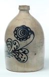 AMERICAN STONEWARE JUG, by Ballard of Burlington, Vermont, with cobalt floral decoration