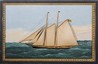 American Schooner Yacht. Attributed to Thomas H. Willis. Silk, silk threads and velvet and oil on canvas