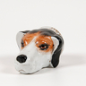 English, mid to late 19th century porcelain stirrup cup in the shape of a hound head, collar with gilt decoration including the words TALLY HO