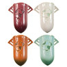 Four Roseville Silhouette wall pockets, shape 766-8, red, ochre, white and green