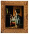 Jean Carolus oil on canvas, Les deux amies, two friends at tea with one reading a letter, signed