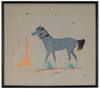 Beatien (Little No Shirt) Yazz gouache on gray/green paper, Wild Horse, signed