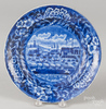 Historical blue transferware Staffordshire Landing of Lafayette plate