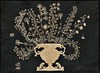 Early cutwork picture of an urn of flowers, probably America, with cutwork initials and date