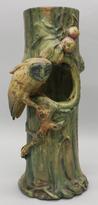 Weller Pottery, Woodcraft Owl Vase, with owl perched branch on side of knot hole