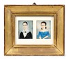 Clarissa Peters Russell oil on ivory, Pair of Portrait Miniatures of a Mother and Daughter, unsigned