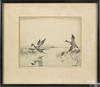 A Frank W. Benson etching of pintail ducks titled Pair of Pintails